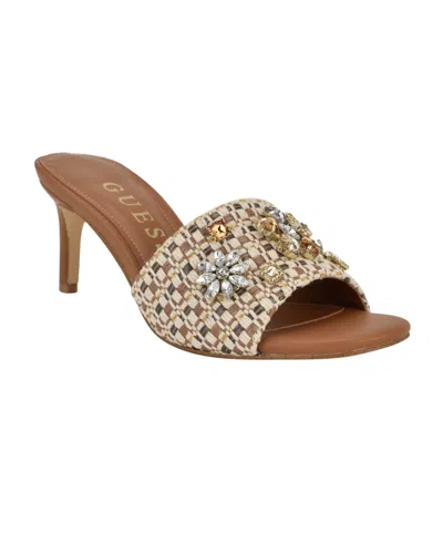 Guess Women's Weekful Embellished Mid Heel Sandals In Light Natural Multi