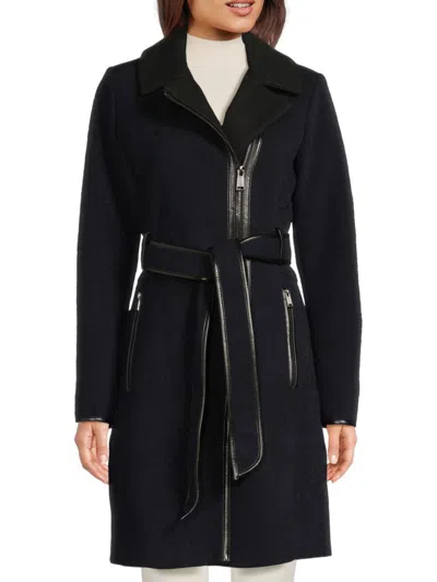Guess Women's Wool Blend Longline Trench Coat In Navy