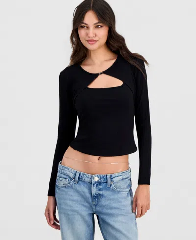 Guess Women's Wren Cutout Long-sleeve Knit Top In Black