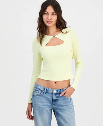 Guess Women's Wren Cutout Long-sleeve Knit Top In Green