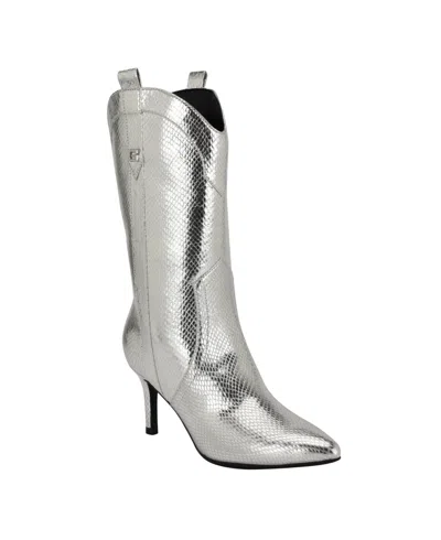 Guess Women's Wurlie Western Stiletto Heeled Slip-on Booties In Silver Snake
