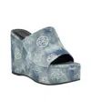 Guess Yenise Platform Wedge Slide Sandal In Blue Denim Logo