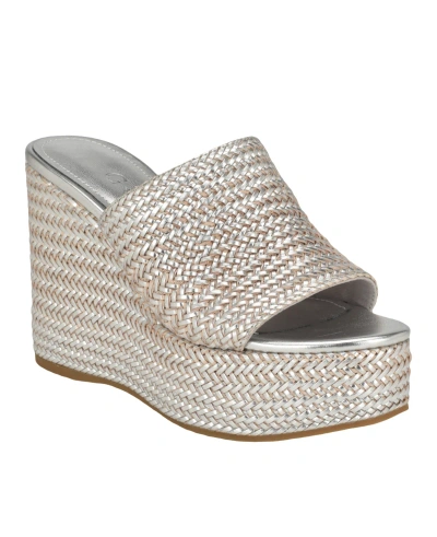 Guess Women's Yenisa Single Band Platform Wedge Sandal In Silver - Faux Leather