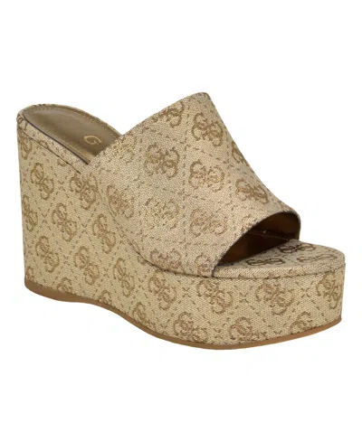 Guess Women's Yenise Single Band Slide Platform Wedge Sandals In Gold