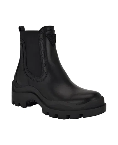 Guess Women's Yesses Triple Triangle Lug Sole Gore Chelsea Boots In Black