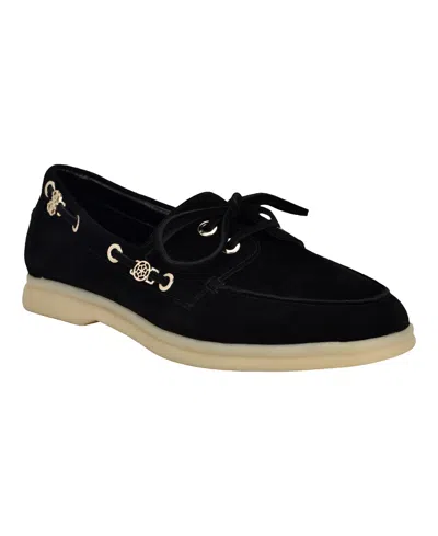 Guess Women's Yomaya Charms Boat Shoe Loafers In Black Suede