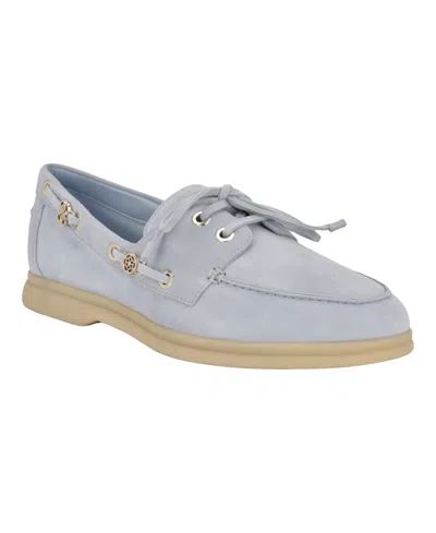 Guess Women's Yomaya Charms Boat Shoe Loafers In Light Blue Suede