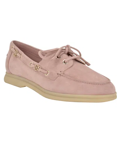 Guess Women's Yomaya Charms Boat Shoe Loafers In Light Pink Suede