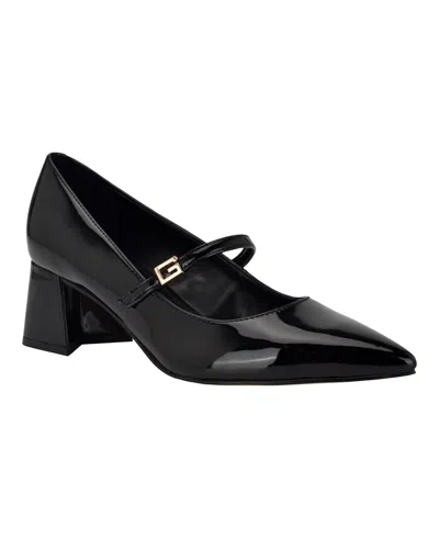 Guess Women's Zands Mary Jane Block Heel Pumps In Black Patent