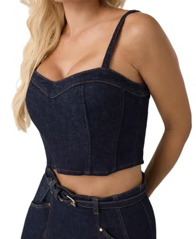 Guess Women's Zoey Denim Crop Sweetheart Bustier Top In Blue