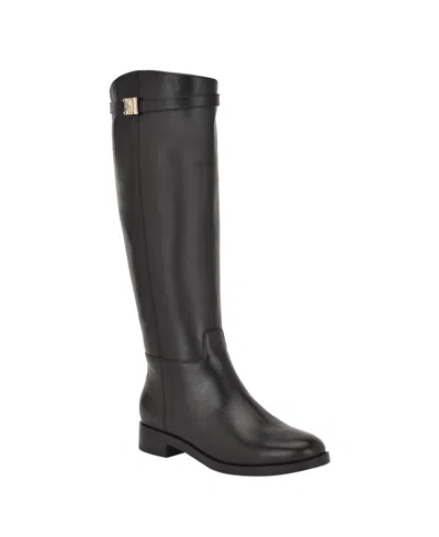 Guess Womens Zoro Leather Riding Boots Regular Wide Calf In Black