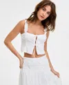 Guess Zurey Floral Embroidered Tie Front Crop Top In White