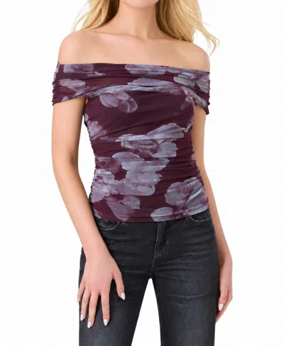 Guess Women's Zuri Leopard-print Off-the-shoulder Sleeveless Top In Purple
