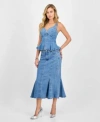 Guess Womens Anika Denim Peplum Top Lia Denim Midi Skirt In Blue