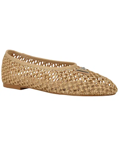Guess Womens Aylora Triangle Logo Woven Mesh Ballet Flats In Brown
