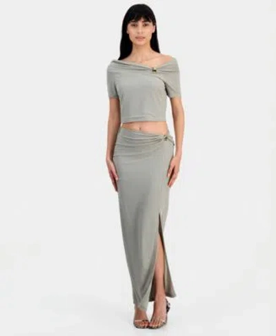 Guess Womens Brigitte Off The Shoulder Top Midi Skirt In Silver