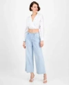 Guess Womens Caiden Long Sleeve Crop Top Zoya Cropped Wide Leg Jeans In Pure White
