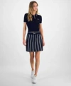 GUESS WOMENS CONTRAST TIPPED SHORT SLEEVE POLO TOP STRIPED PLEATED PULL ON SWEATER SKIRT