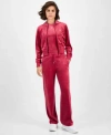 Guess Womens Couture Cropped Velour Hoodie Couture Short Sleeve T Shirt Straight Leg Velour Pants In Red