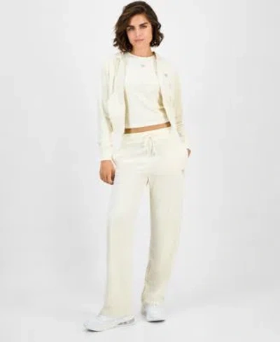 GUESS WOMENS COUTURE CROPPED VELOUR HOODIE SHORT SLEEVE VELOUR T SHIRT STRAIGHT LEG VELOUR PANTS