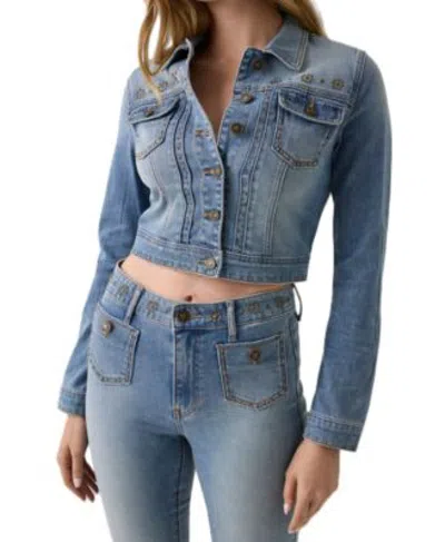 Guess Womens Cropped Studded Belle High Rise Flare Stretch Denim In League