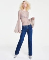 Guess Womens Embellished Butterfly Flared Sleeve Top Whiskered Denim Jeans In Element Wash