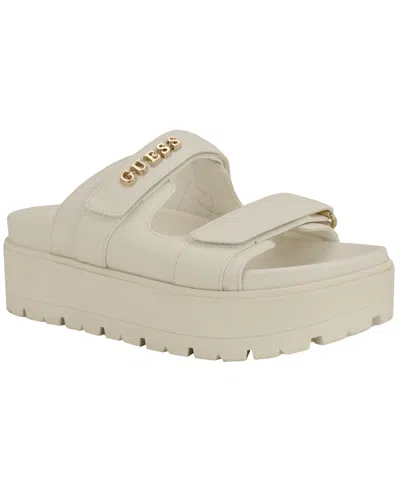 Guess Womens Faxon Platform Lug Sole Footbed Sandals In Neutral