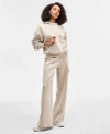 Guess Womens Hooded Scuba Long Sleeve Faux Suede Sweatshirt Tailoring Scuba Chino Pants In Neutral