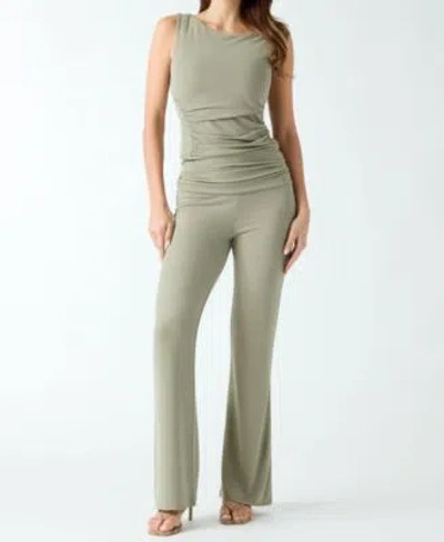 Guess Womens Ilia Asymmetric Shirring Knit Top Mid Rise Wide Leg Knit Pants In Green