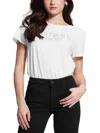 Guess Women's 1981 Crystal Logo Cotton T-shirt In White