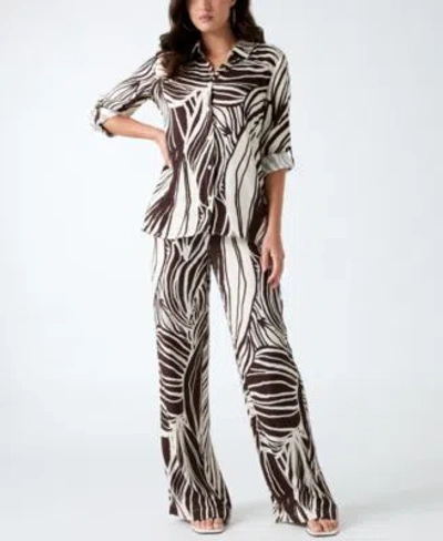 Guess Womens Long Sleeve Bastienne Shirt Bastienne Wide Leg Pull On Pants In Animal Print