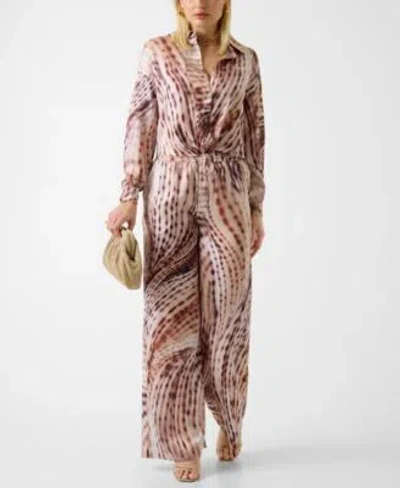 Guess Womens Longs Sleeve Jun Tie Front Printed Shirt Ines Wide Leg Jogger In Brown