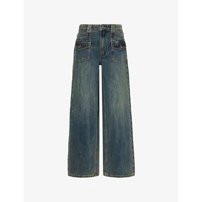 Guess Womens  Originals Double-pocket Wide-leg Denim Jeans In Lt Vintage Tinted
