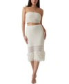 Guess Womens Luca Pointelle Strapless Tube Top Pointelle Fringed Hem Midi Skirt In White