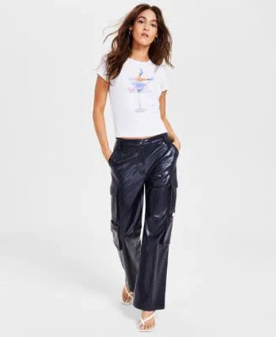 Guess Womens Martini Boots Logo Short Sleeve T Shirt Kori High Rise Faux Leather Cargo Pants In Pure White