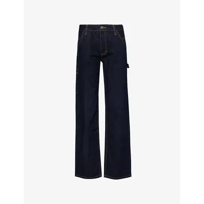 Guess Womens  Originals Carpenter Wide-leg Denim Jeans In Original Dark Rinse