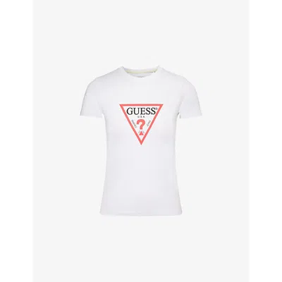 Guess Womens  Iconic Logo-print Slim-fit T-shirt In Pure White