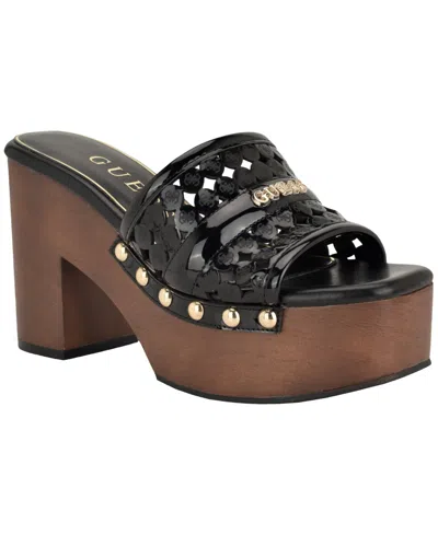 Guess Womens Quill Wooden Platform Dress Sandals In Black