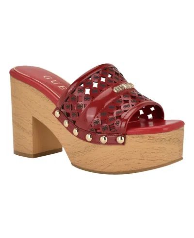 Guess Womens Quill Wooden Platform Dress Sandals In Red