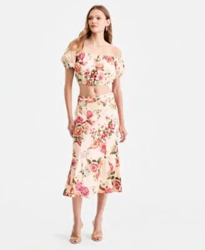 Guess Womens Ryan Off The Shoulder Top Ryan Floral Midi Skirt In Pink