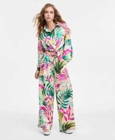Guess Womens Tie Front Printed Shirt Ines Wide Leg Pants In Tropical Escape Print