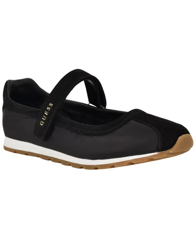 Guess Womens Treece Suede Sporty Mary Jane Flat Sneakers In Black