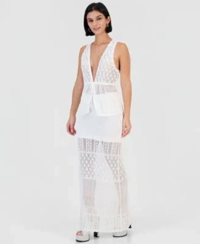 Guess Womens Vivianne Crochet Top Maxi Skirt In White