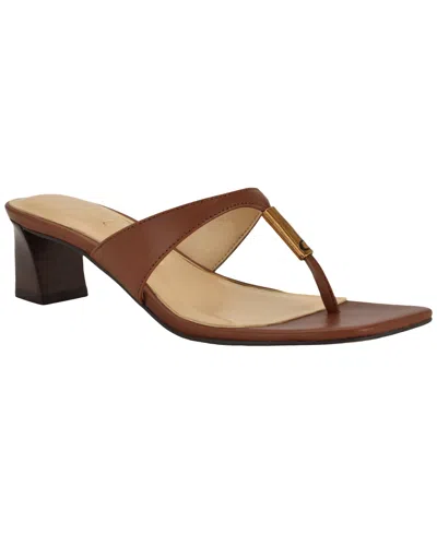 Guess Womens Yaiza Leather Thong Block Heel City Sandals In Brown