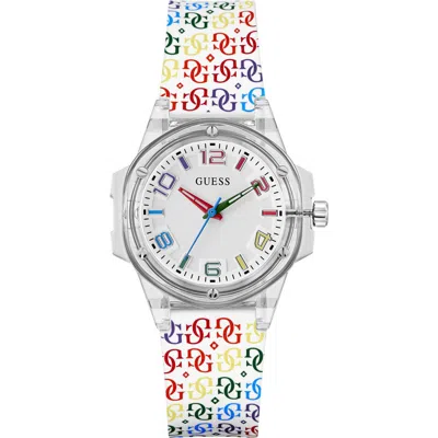 Guess Worn With Pride Rainbow Clear Silicone Strap Watch, 34mm In Metallic
