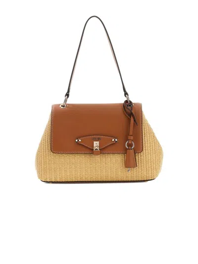 Guess Woven Straw And Leather Shoulder Bag In Beige