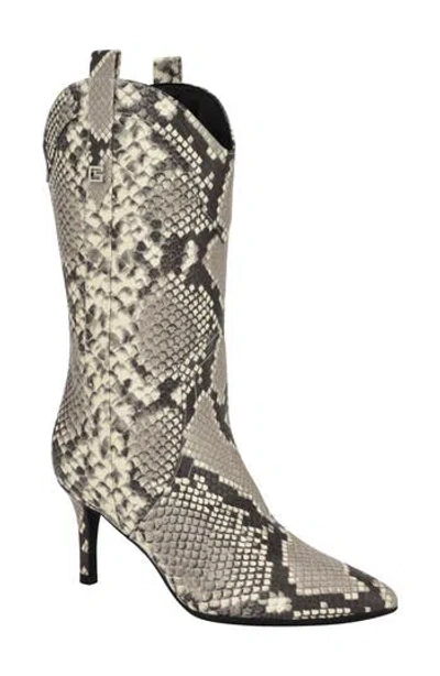 Guess Wurlie Snakeskin Embossed Western Boot In Neutral