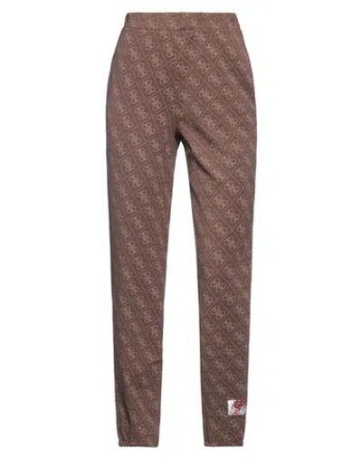 Guess X Brandalised Woman Pants Brown Size M Cotton, Polyester, Elastane