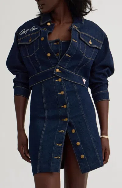 Guess X Marilyn Monroe Rosalyn Cropped Denim Jacket In Blue