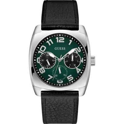 Guess Xander Leather Strap Watch, 40.5mm In Black